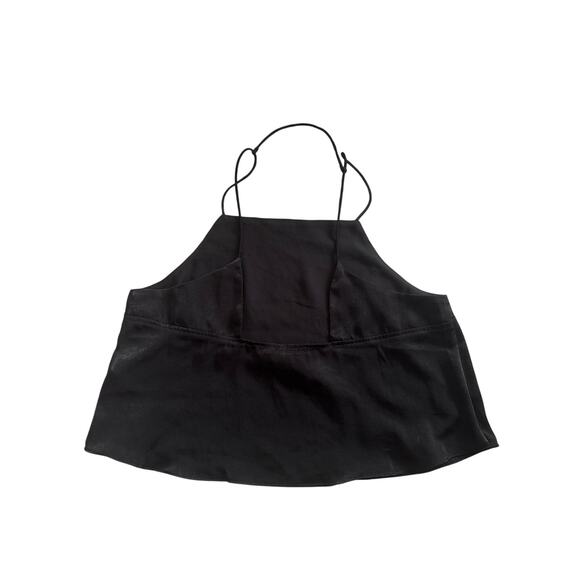 Black Satin Cami Top M Open Back Y2K Style Spaghetti Strap Minimal Chic NWT - Picture 2 of 7